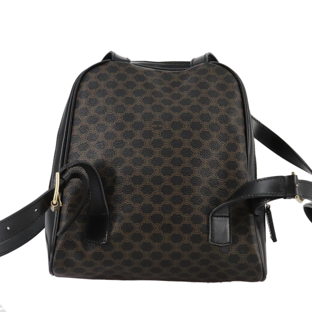 CELINE Macadam Canvas Backpack PVC Leather Black Silver Auth 105774 - Picture 2 of 16